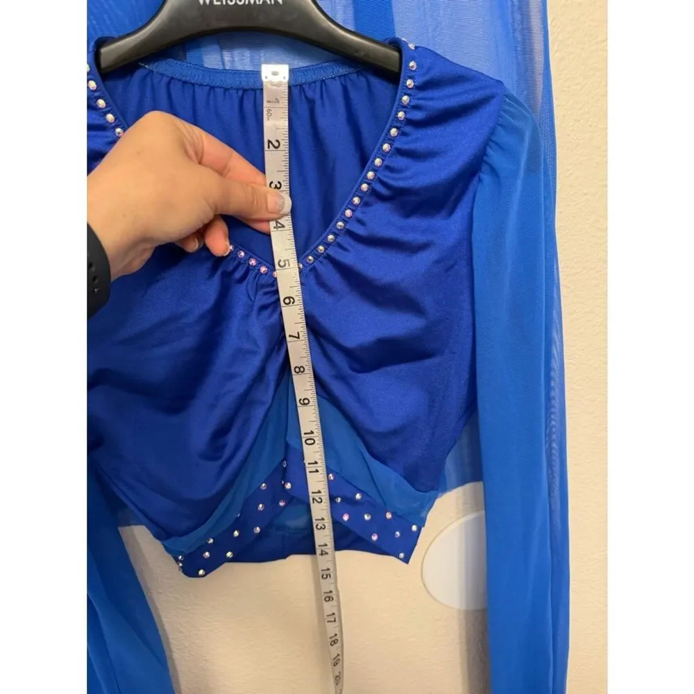 Kelle dance costume blue 2 piece Ocean Eyes 4302 skirt top MA-Medium adult
